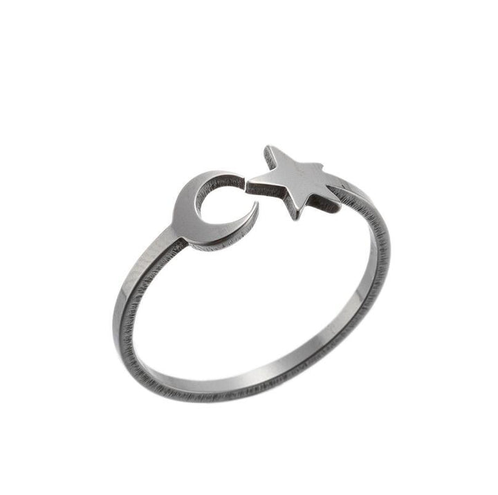 Female Sweet Little Fresh Star Moon Ring - Dignitestore steel color Ring