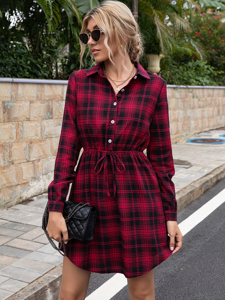 European And American Casual Mid-length Waist Plaid Dress