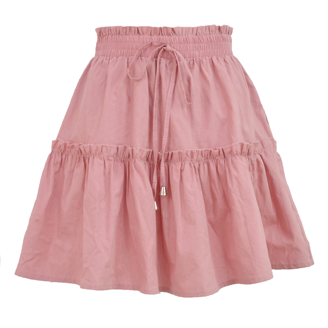 High Waist Elasticated Solid Color Skirt