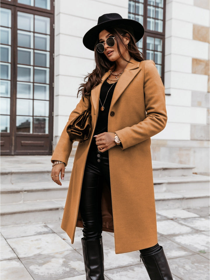 Solid Color Long-sleeved Suit Collar Woolen Coat Jacket