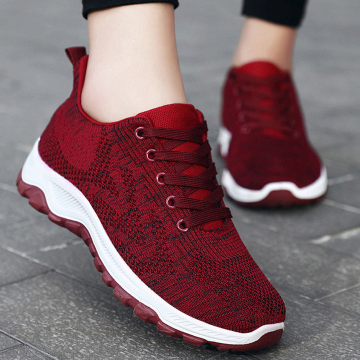 Shoes Women Breathable Flying Woven Soft Soled Running Shoes Lace Up Sneakers Women