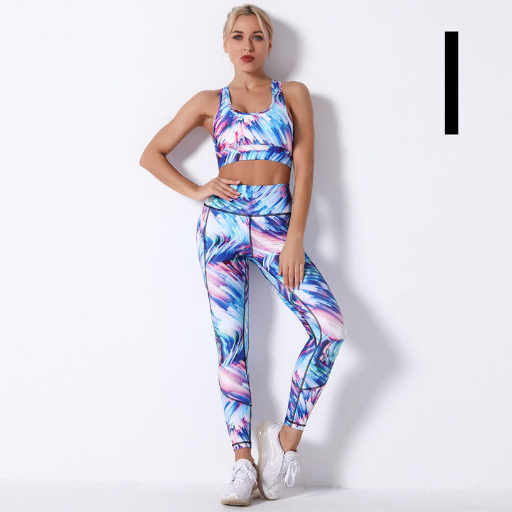 Digital Printing Shockproof Gather Bra Yoga Sports Fitness Suit Set - Dignitestore I / S Leggings