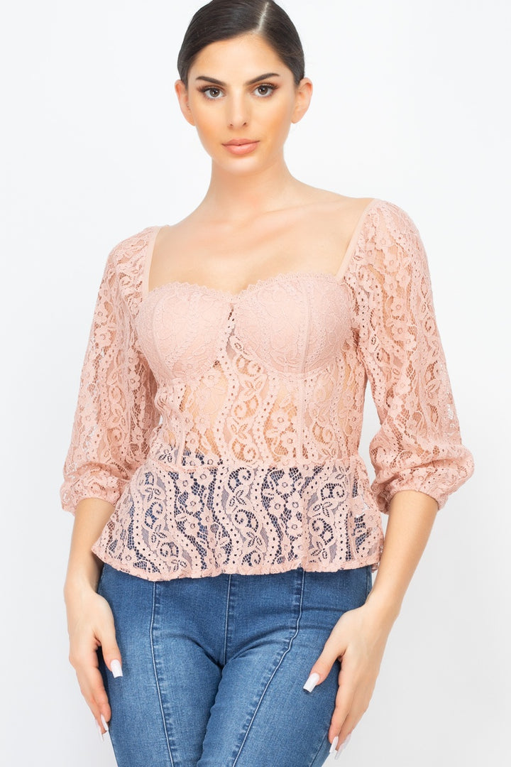 Smock Waist Lace Embroidered Top - Dignitestore