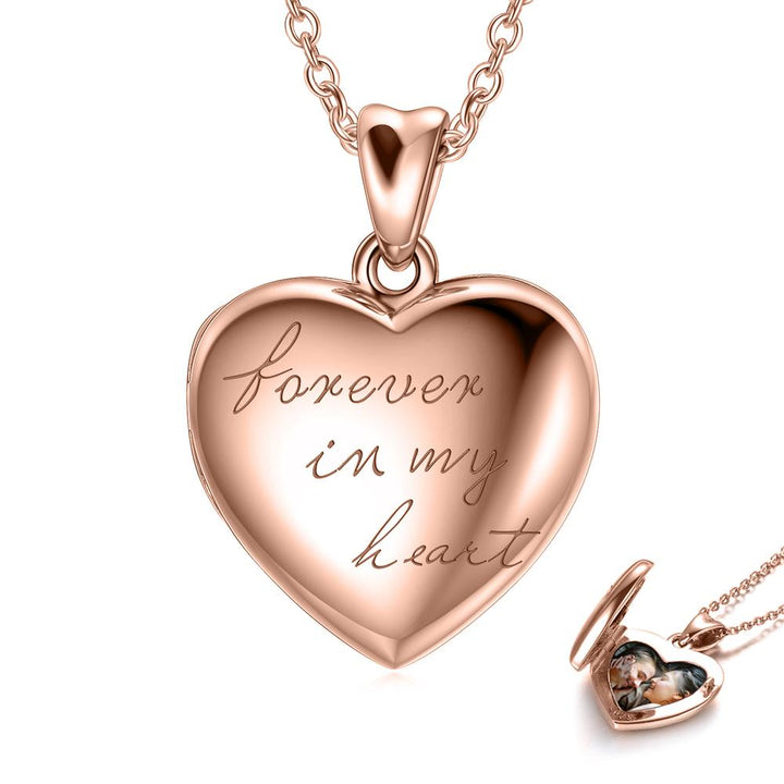 Sterling Silver Heart Locket Necklace Forever in My Heart Photo Locket Pendant Necklace Jewelry